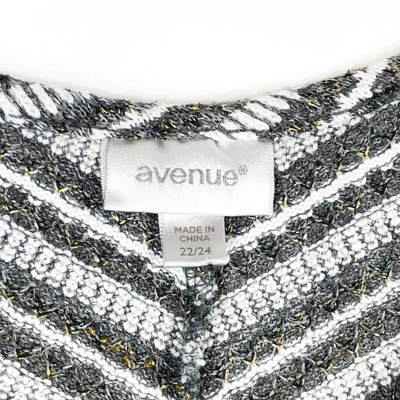 Avenue Plus Size 22 24 Sweater Top Gray Gold White Striped Lace Up V Neck 1272 - Picture 6 of 6
